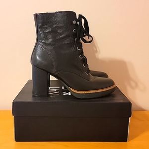 Naturalizer Callie, black leather, block heel, laceup boots, side zipper